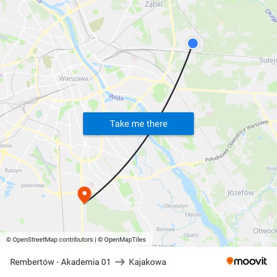 Rembertów-Akademia to Kajakowa map