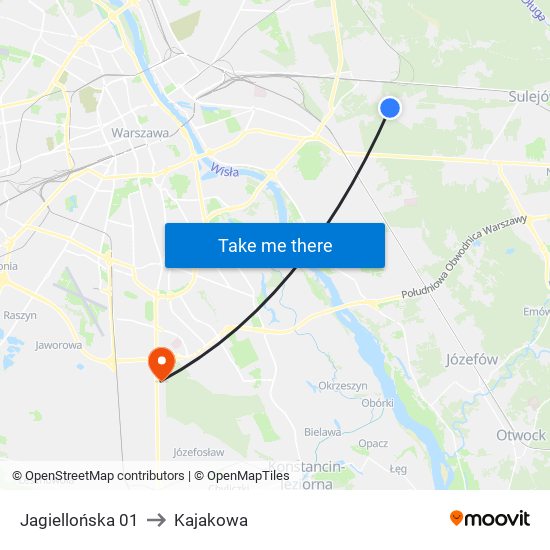 Jagiellońska 01 to Kajakowa map