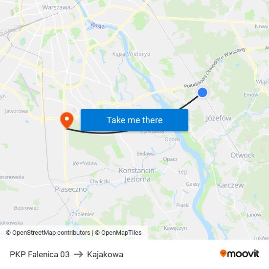 PKP Falenica to Kajakowa map