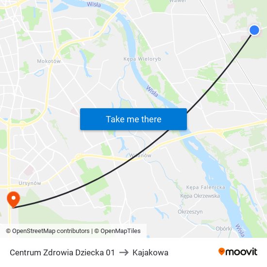 Centrum Zdrowia Dziecka 01 to Kajakowa map