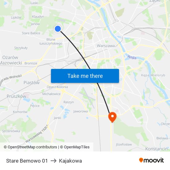 Stare Bemowo 01 to Kajakowa map