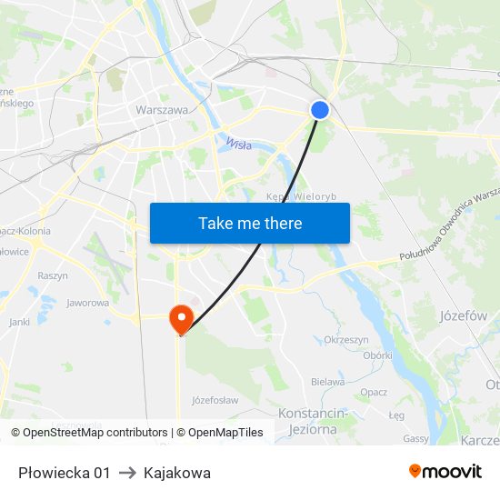 Płowiecka 01 to Kajakowa map