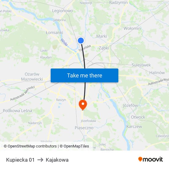 Kupiecka 01 to Kajakowa map