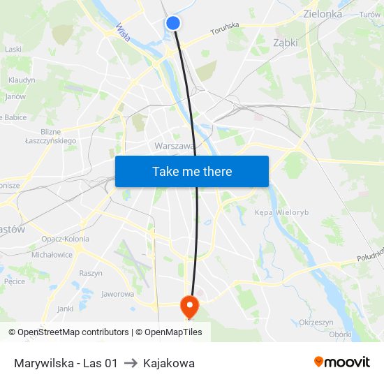 Marywilska - Las 01 to Kajakowa map