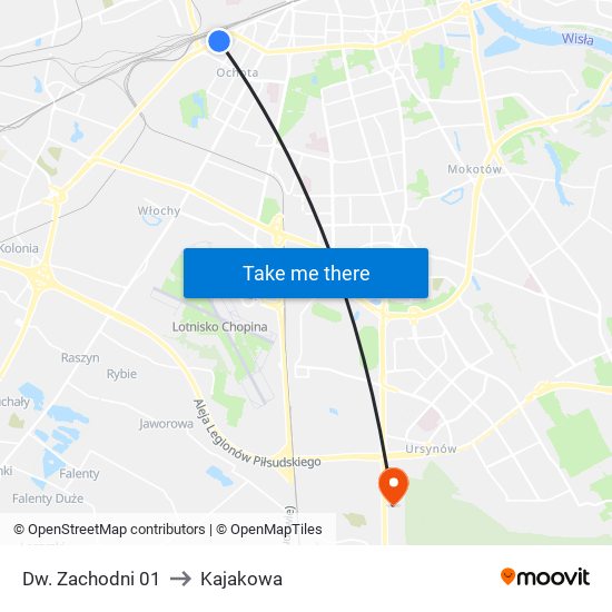 Dw. Zachodni 01 to Kajakowa map