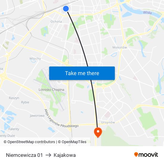 Niemcewicza to Kajakowa map