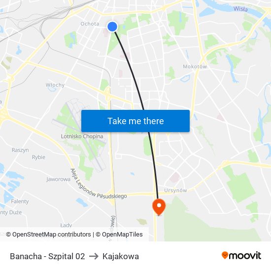 Banacha - Szpital 02 to Kajakowa map