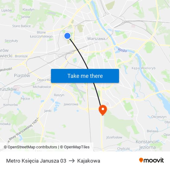 Metro Księcia Janusza 03 to Kajakowa map