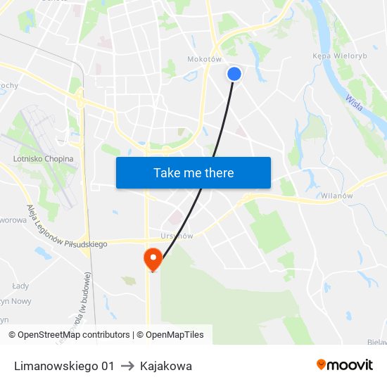 Limanowskiego 01 to Kajakowa map