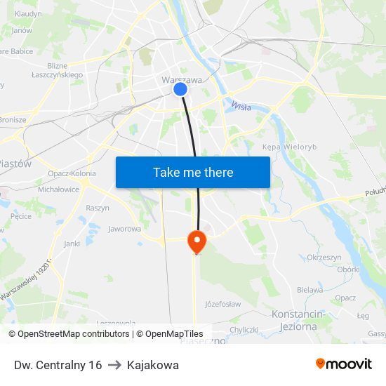 Dw. Centralny 16 to Kajakowa map