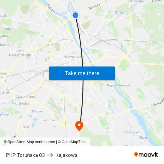 PKP Toruńska to Kajakowa map