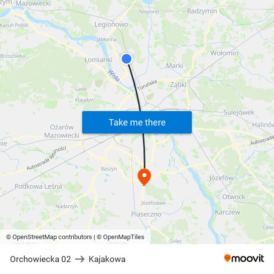 Orchowiecka 02 to Kajakowa map