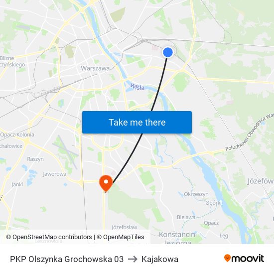 PKP Olszynka Grochowska 03 to Kajakowa map