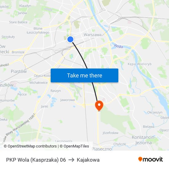 PKP Wola (Kasprzaka) 06 to Kajakowa map