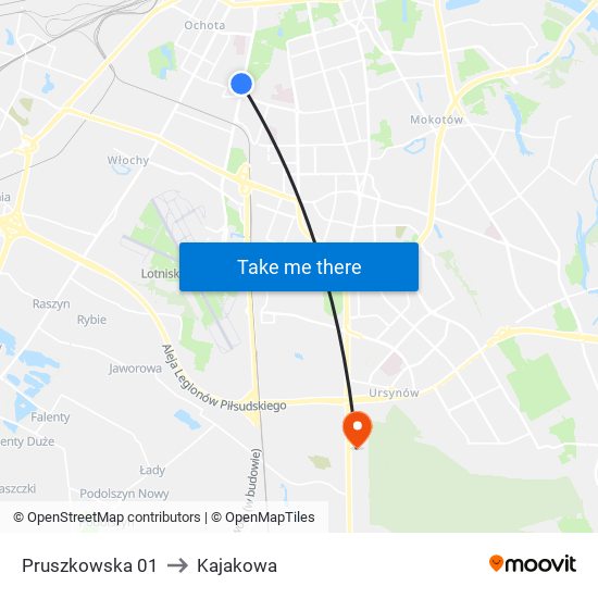 Pruszkowska 01 to Kajakowa map