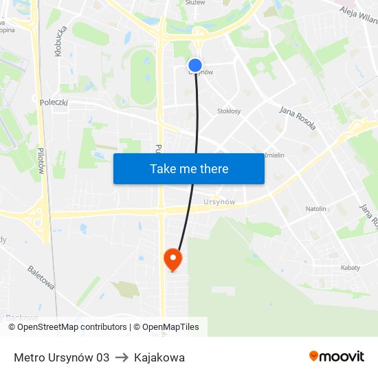 Metro Ursynów 03 to Kajakowa map