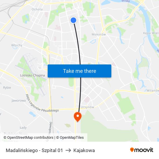 Madalińskiego-Szpital to Kajakowa map