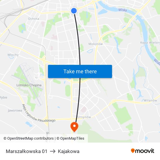 Marszałkowska 01 to Kajakowa map