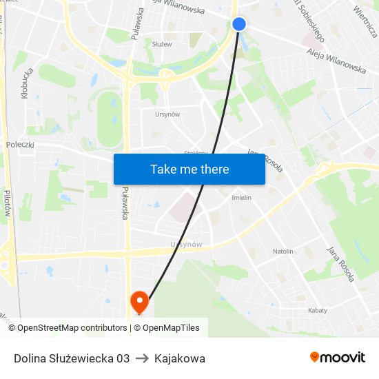 Dolina Służewiecka 03 to Kajakowa map