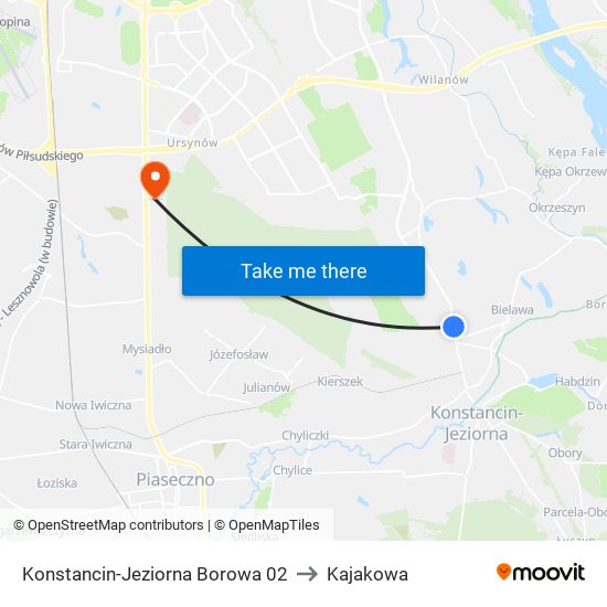 Konstancin-Jeziorna Borowa to Kajakowa map