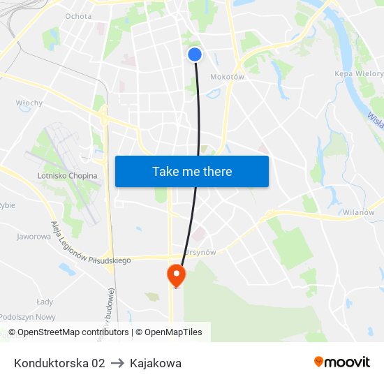 Konduktorska 02 to Kajakowa map