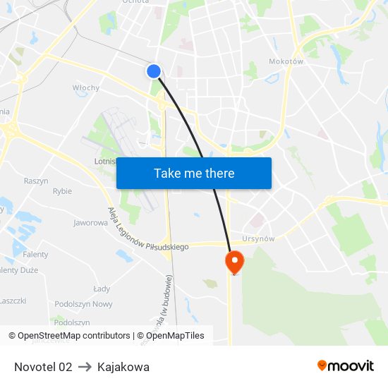 Novotel to Kajakowa map