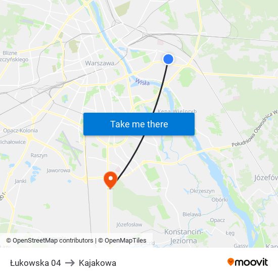 Łukowska to Kajakowa map