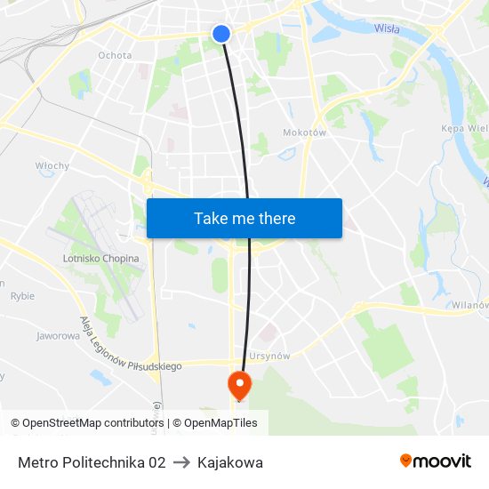 Metro Politechnika 02 to Kajakowa map