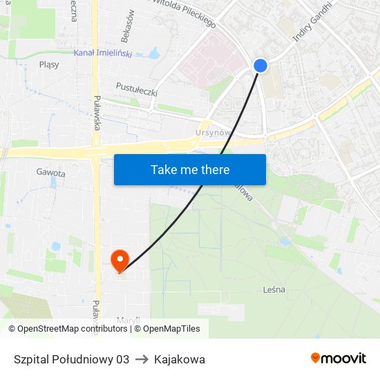 Szpital Południowy 03 to Kajakowa map