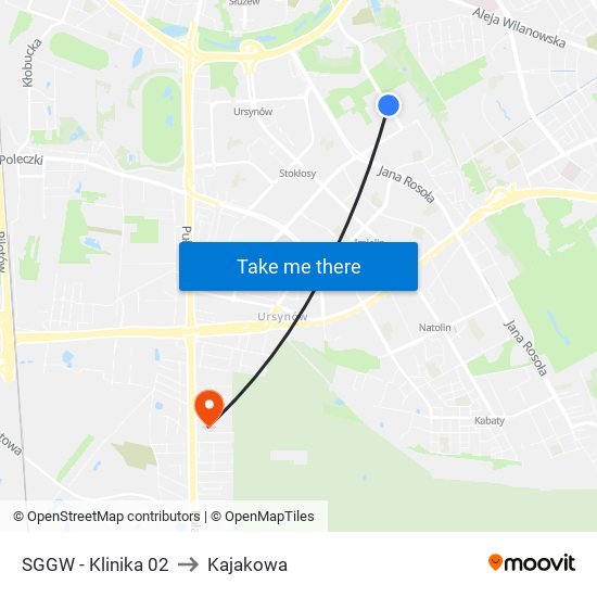 Sggw-Klinika to Kajakowa map