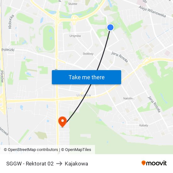 Sggw-Rektorat to Kajakowa map