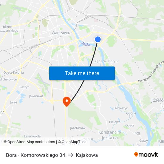 Bora - Komorowskiego 04 to Kajakowa map