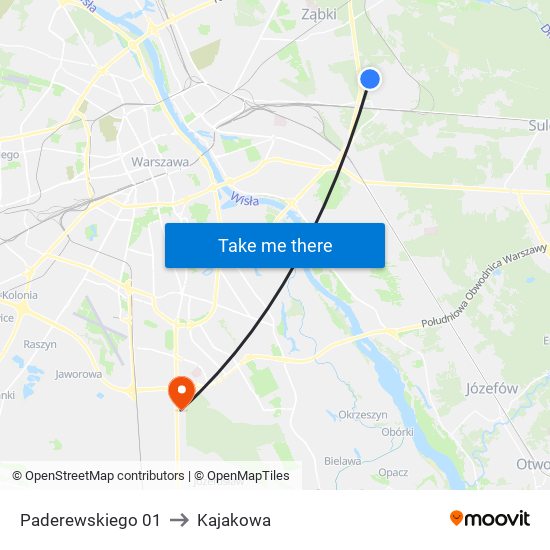 Paderewskiego 01 to Kajakowa map