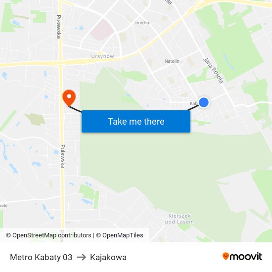 Metro Kabaty 03 to Kajakowa map