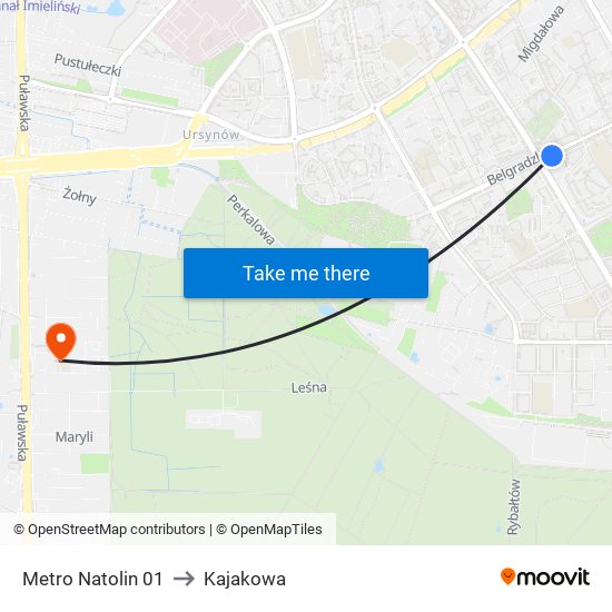 Metro Natolin to Kajakowa map