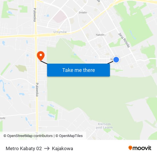 Metro Kabaty to Kajakowa map