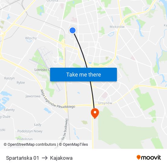 Spartańska 01 to Kajakowa map