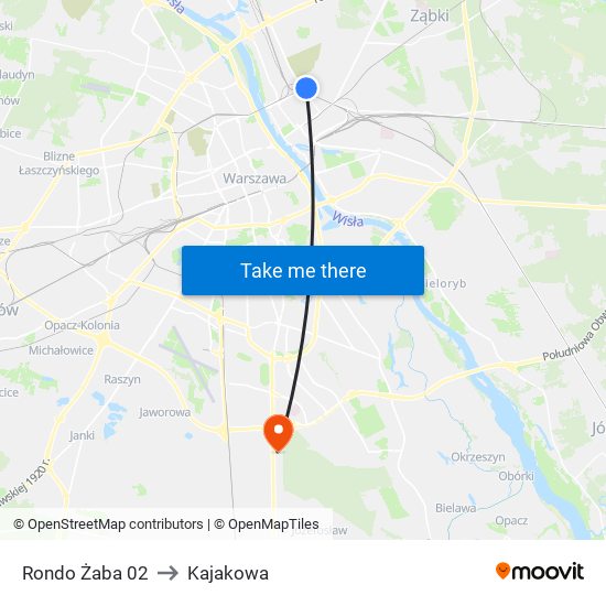 Rondo Żaba 02 to Kajakowa map