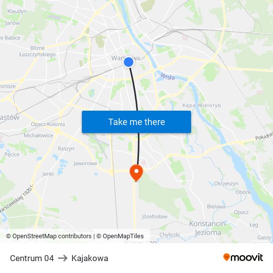 Centrum to Kajakowa map