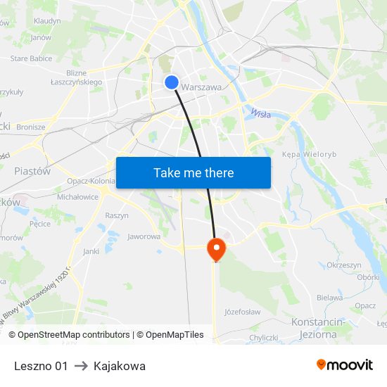 Leszno to Kajakowa map