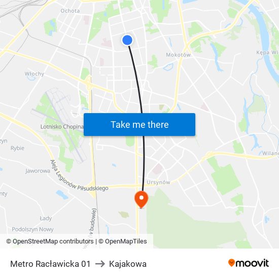 Metro Racławicka 01 to Kajakowa map