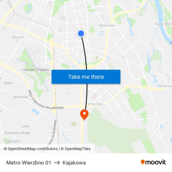 Metro Wierzbno 01 to Kajakowa map