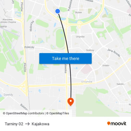 Tarniny to Kajakowa map