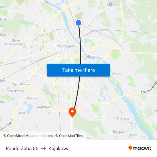 Rondo Żaba 05 to Kajakowa map