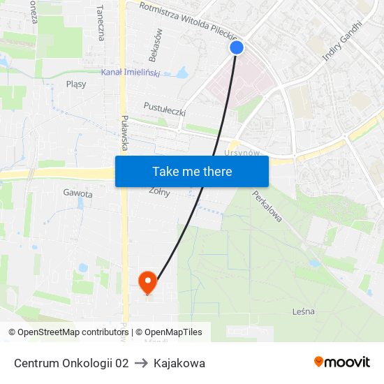 Centrum Onkologii 02 to Kajakowa map