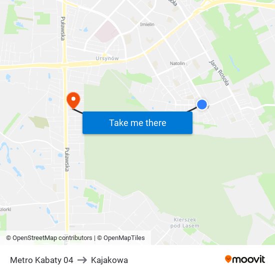 Metro Kabaty to Kajakowa map