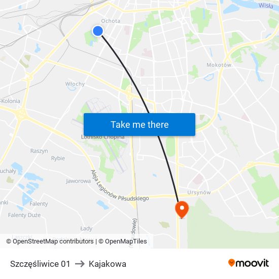 Szczęśliwice 01 to Kajakowa map