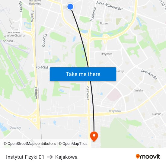 Instytut Fizyki to Kajakowa map