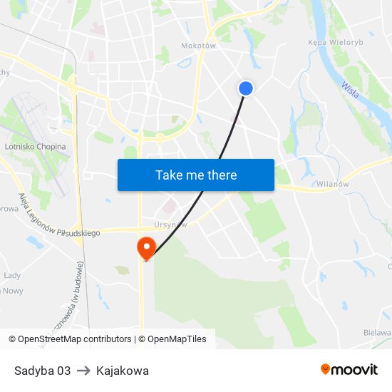 Sadyba 03 to Kajakowa map