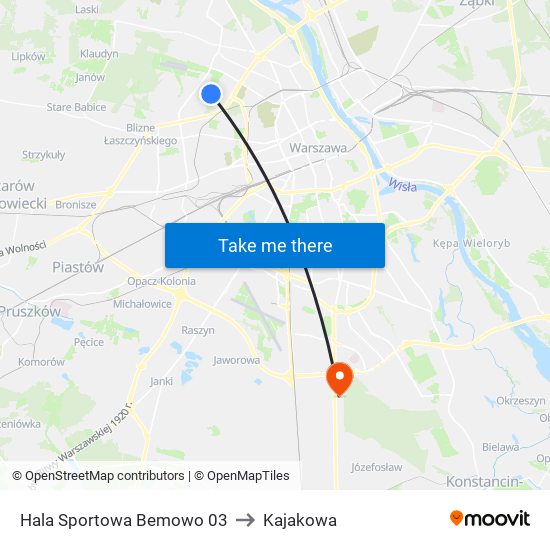 Hala Sportowa Bemowo 03 to Kajakowa map